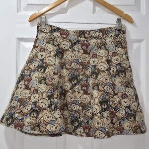 Vtg 90s Y2K Tapestry Teddy Bear Mini Skirt Size M